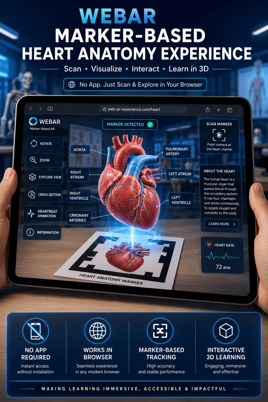 WebAR marker-based heart anatomy experience in the browser