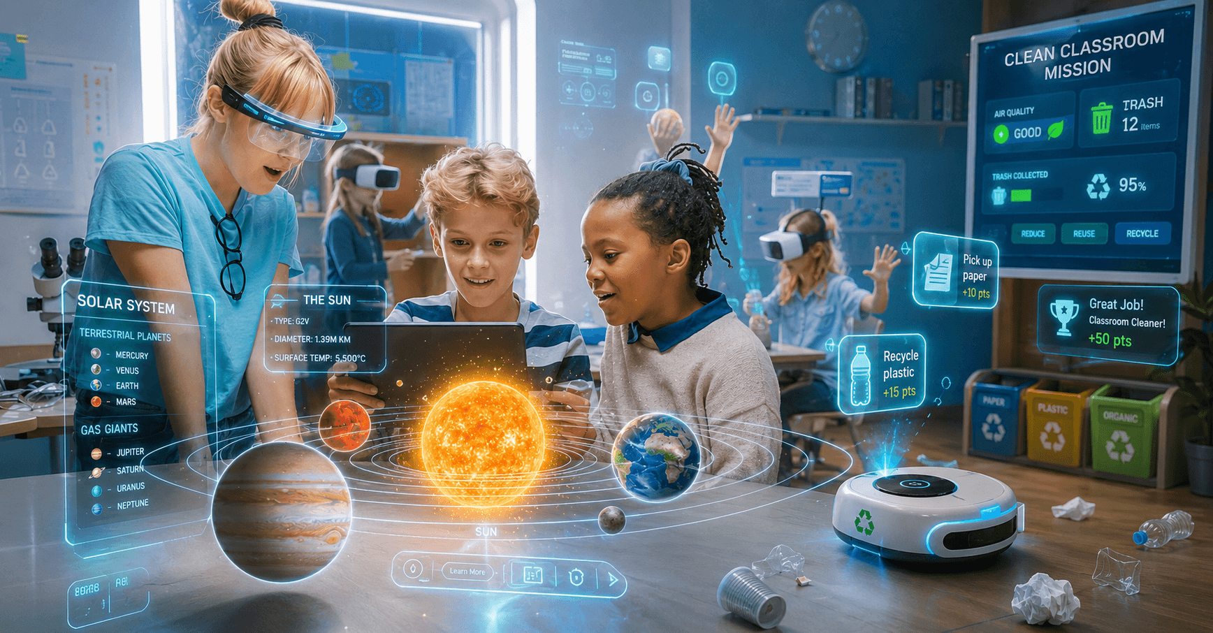 Students learning with AR and VR in an immersive classroom